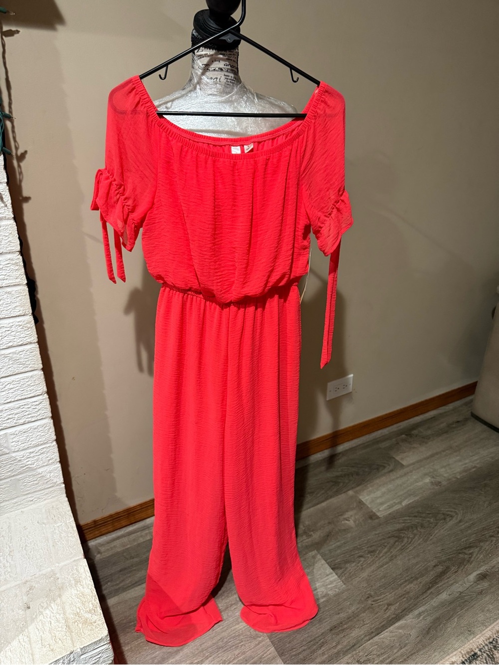 Tacera Bright Coral Off-Shoulder Jumpsuit